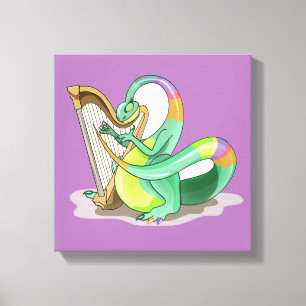 Illustration Of A Plateosaurus Playing The Harp. Canvas Print