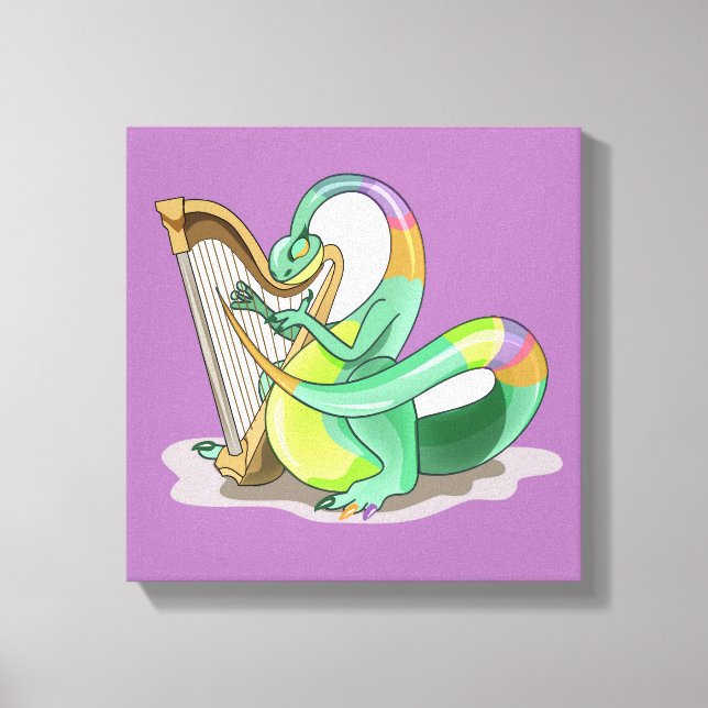 Illustration Of A Plateosaurus Playing The Harp. Canvas Print (Front)