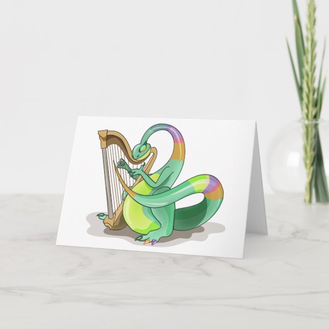 Illustration Of A Plateosaurus Playing The Harp. Card (Front)