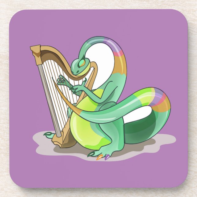 Illustration Of A Plateosaurus Playing The Harp. Coaster (Front)