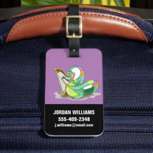 Illustration Of A Plateosaurus Playing The Harp. Luggage Tag