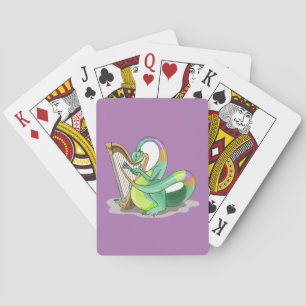 Illustration Of A Plateosaurus Playing The Harp. Playing Cards
