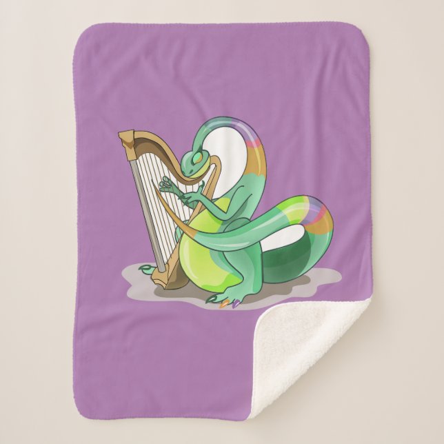 Illustration Of A Plateosaurus Playing The Harp. Sherpa Blanket (Front)