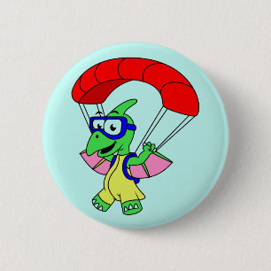 Illustration Of A Pterodactyl Parachuting. 2 Inch Round Button