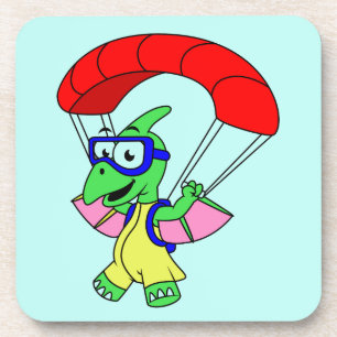 Illustration Of A Pterodactyl Parachuting. Coaster
