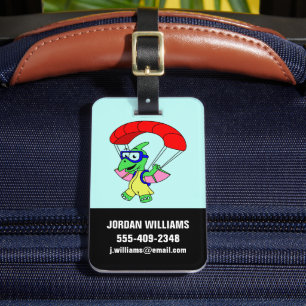 Illustration Of A Pterodactyl Parachuting. Luggage Tag