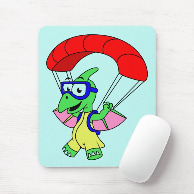 Illustration Of A Pterodactyl Parachuting. Mouse Pad (With Mouse)