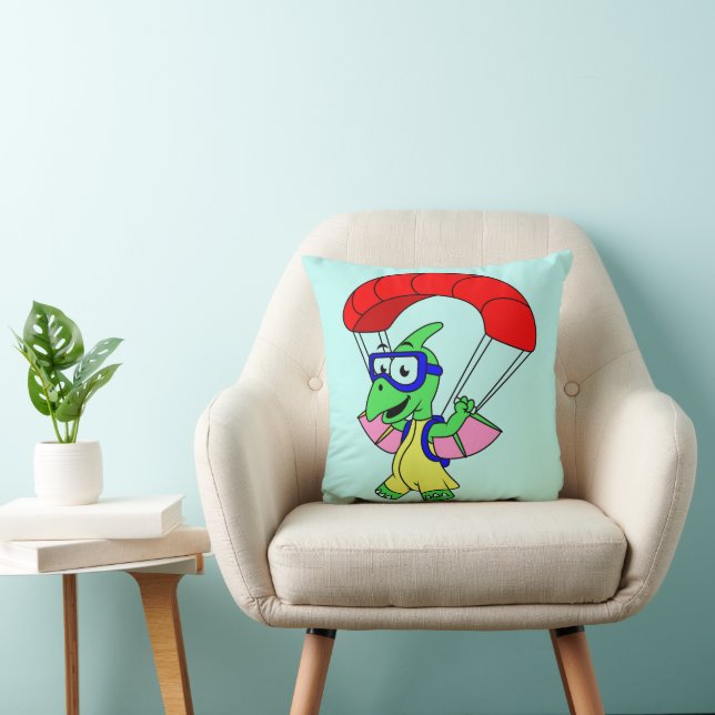 Illustration Of A Pterodactyl Parachuting. Throw Pillow (Chair)