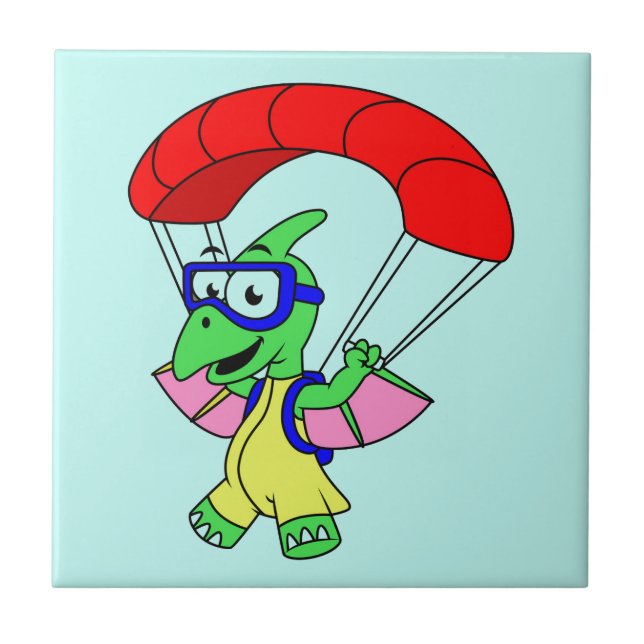 Illustration Of A Pterodactyl Parachuting. Tile (Front)