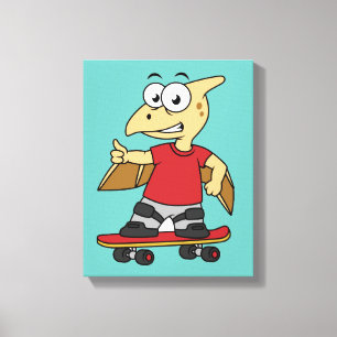 Illustration Of A Pterosaur Skateboarding. Canvas Print