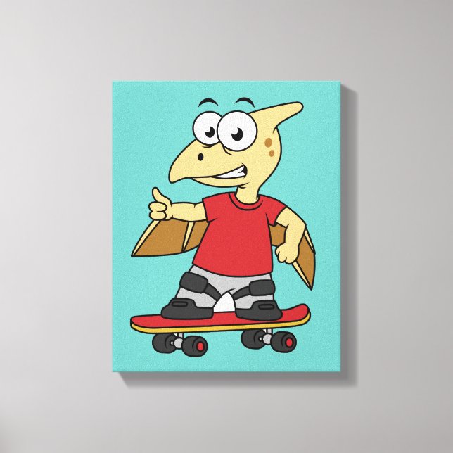 Illustration Of A Pterosaur Skateboarding. Canvas Print (Front)