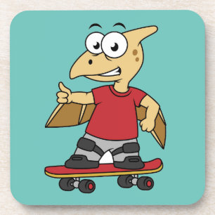 Illustration Of A Pterosaur Skateboarding. Coaster