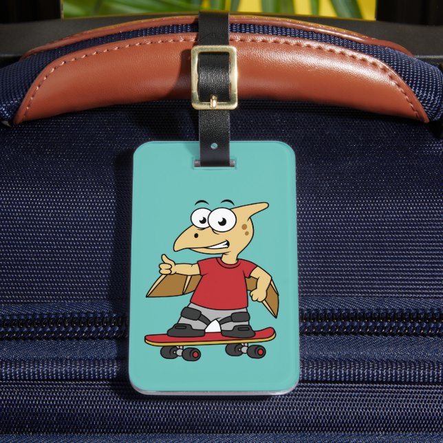 Illustration Of A Pterosaur Skateboarding. Luggage Tag (Front Insitu 2)