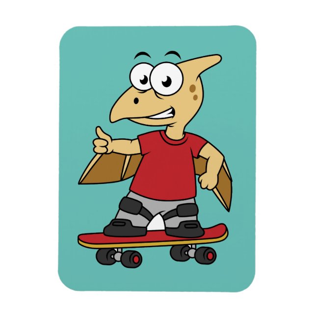 Illustration Of A Pterosaur Skateboarding. Magnet (Vertical)