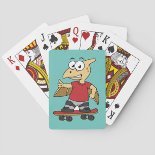 Illustration Of A Pterosaur Skateboarding. Playing Cards