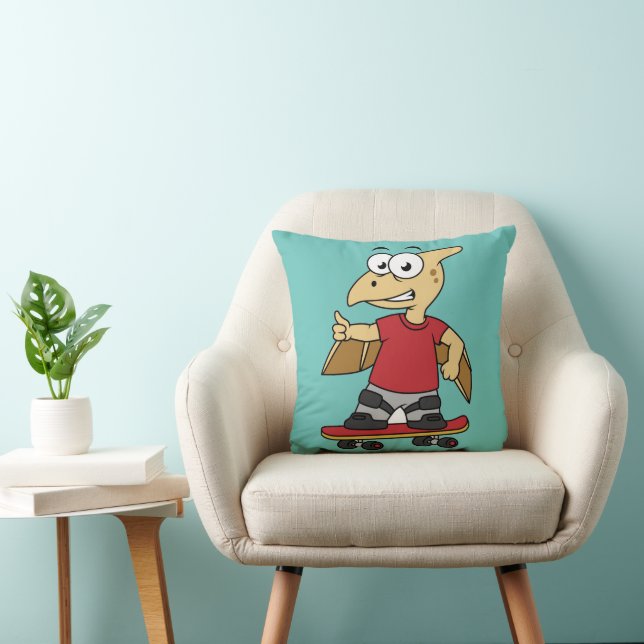 Illustration Of A Pterosaur Skateboarding. Throw Pillow (Chair)