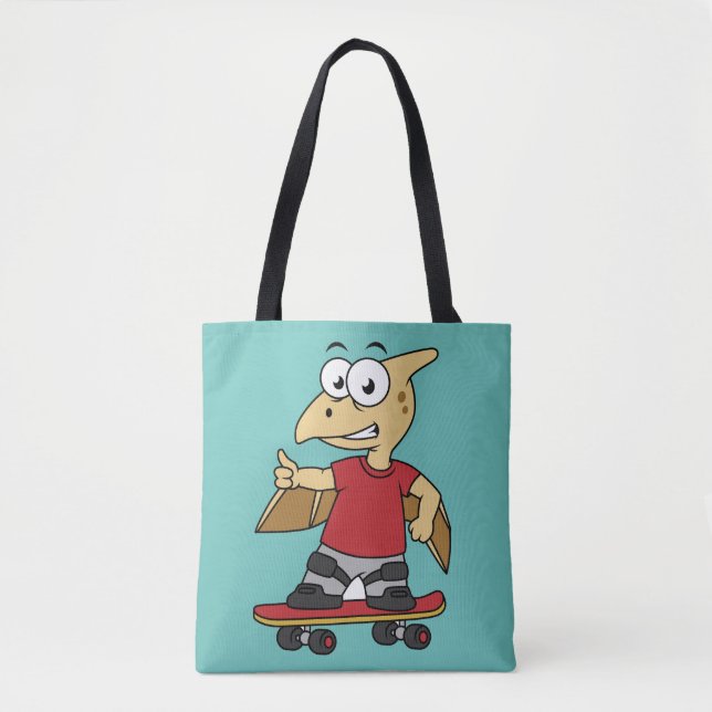 Illustration Of A Pterosaur Skateboarding. Tote Bag (Front)