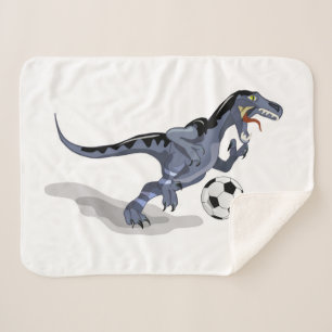 Illustration Of A Raptor Dinosaur Playing Soccer. Sherpa Blanket