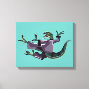 Illustration Of A Raptor Performing Karate. Canvas Print
