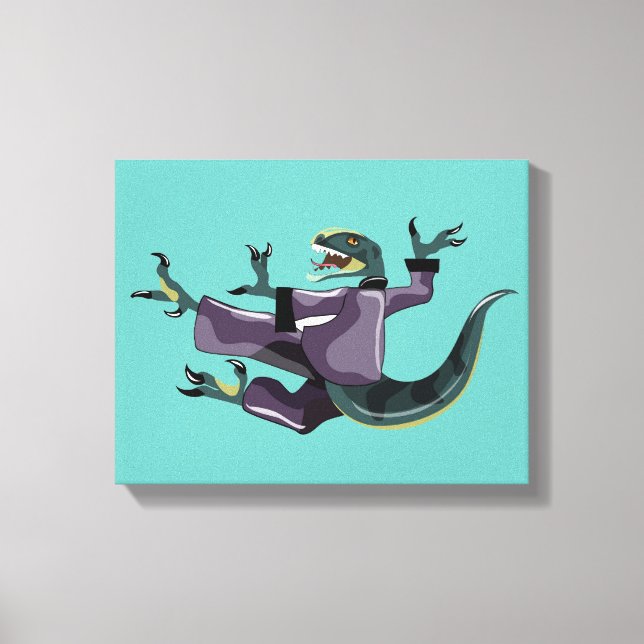 Illustration Of A Raptor Performing Karate. Canvas Print (Front)