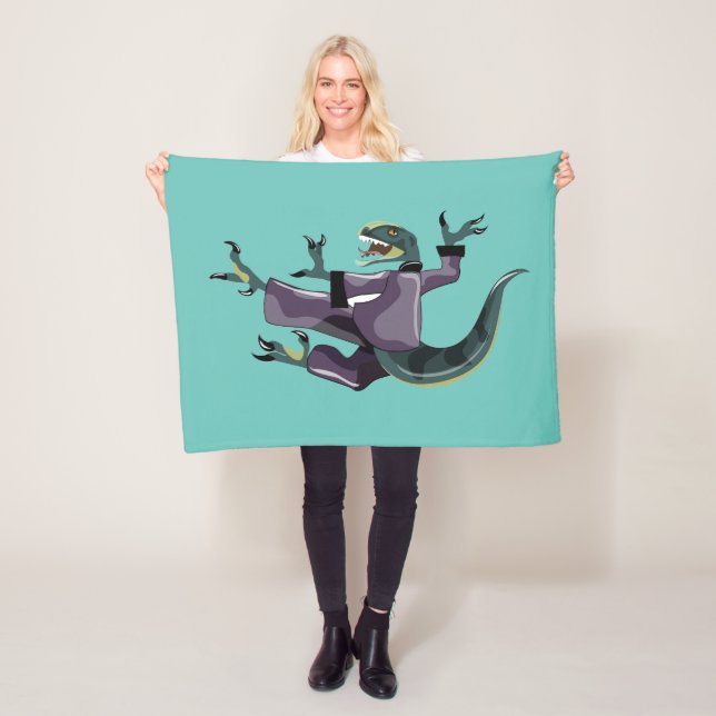 Illustration Of A Raptor Performing Karate. Fleece Blanket (In Situ)