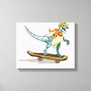 Illustration Of A Raptor Skateboarding. Canvas Print