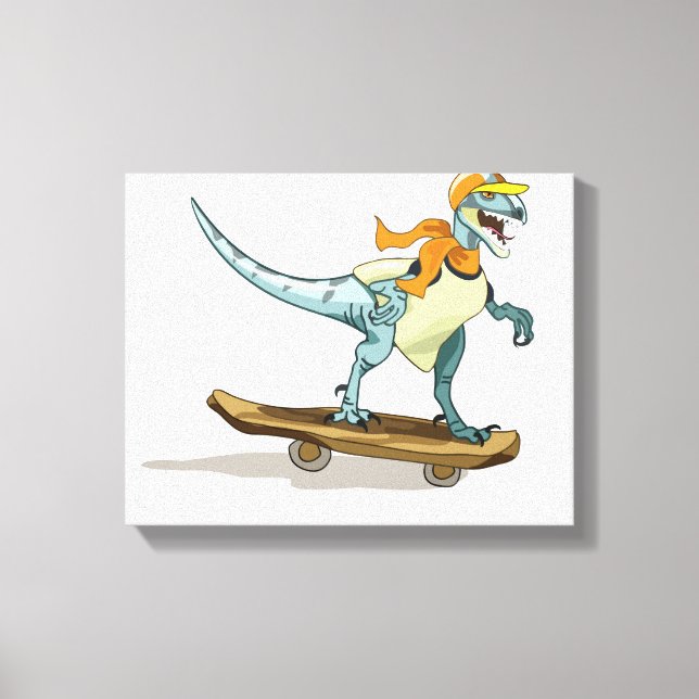 Illustration Of A Raptor Skateboarding. Canvas Print (Front)