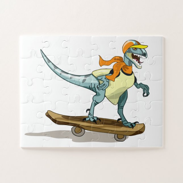 Illustration Of A Raptor Skateboarding. Jigsaw Puzzle (Horizontal)