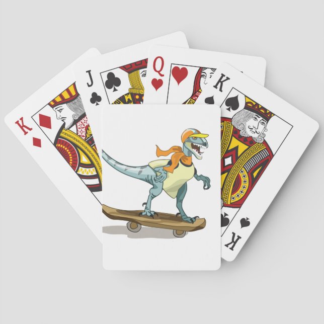 Illustration Of A Raptor Skateboarding. Playing Cards (Back)
