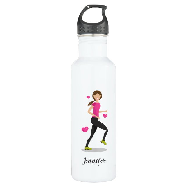 Illustration Of A Runner Girl With Custom Name 710 Ml Water Bottle (Front)