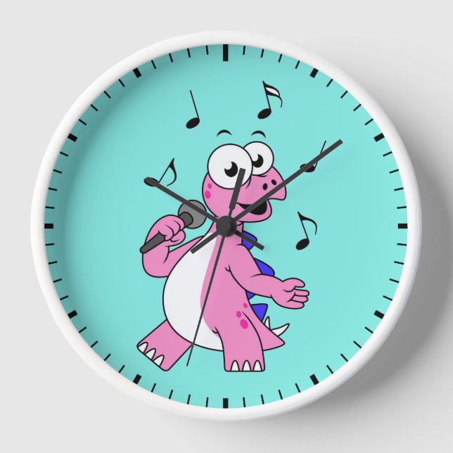 Illustration Of A Singing Stegosaurus. Clock (Front)