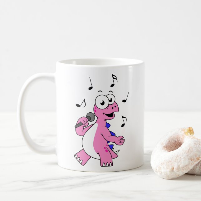 Illustration Of A Singing Stegosaurus. Coffee Mug (With Donut)