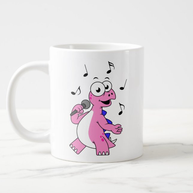 Illustration Of A Singing Stegosaurus. Large Coffee Mug (Left)