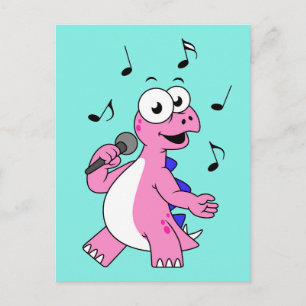 Illustration Of A Singing Stegosaurus. Postcard