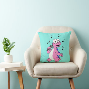 Illustration Of A Singing Stegosaurus. Throw Pillow