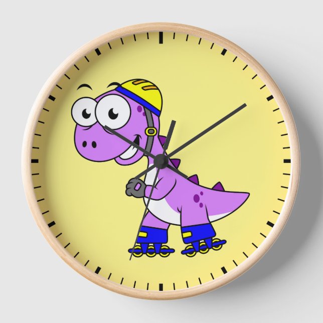 Illustration Of A Skating Tyrannosaurus Rex. Clock (Front)