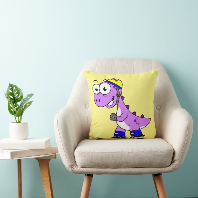 Illustration Of A Skating Tyrannosaurus Rex. Throw Pillow (Chair)