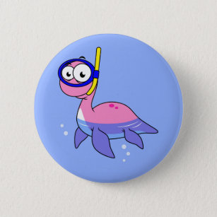 Illustration Of A Snorkelling Loch Ness Monster. 2 Inch Round Button