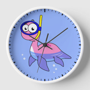 Illustration Of A Snorkelling Loch Ness Monster. Clock