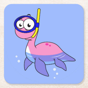 Illustration Of A Snorkelling Loch Ness Monster. Square Paper Coaster