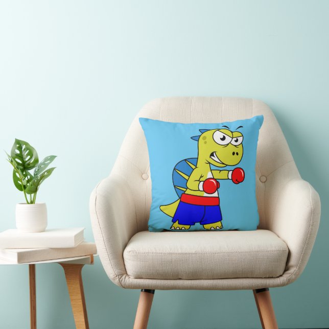 Illustration Of A Spinosaurus Boxing. Throw Pillow (Chair)