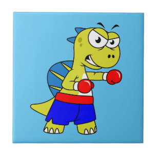 Illustration Of A Spinosaurus Boxing. Tile