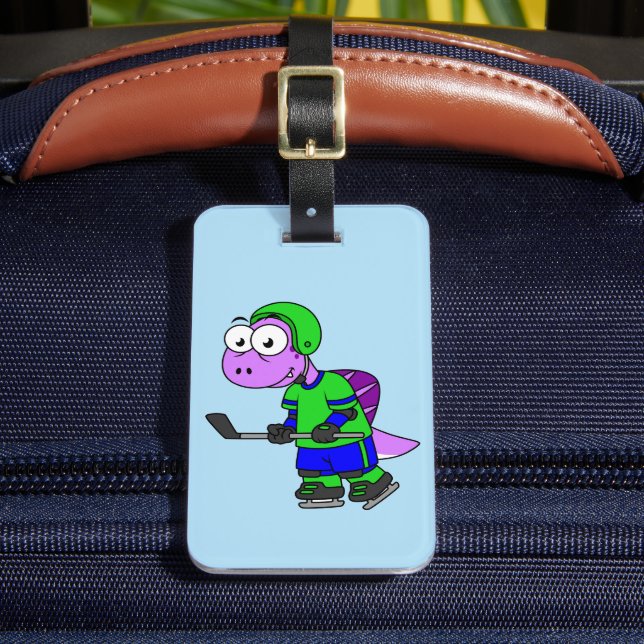 Illustration Of A Spinosaurus Hockey Player. Luggage Tag (Front Insitu 2)