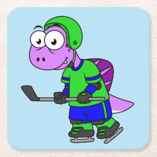 Illustration Of A Spinosaurus Hockey Player. Square Paper Coaster