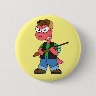 Illustration Of A Spinosaurus Hunter With Gun. 2 Inch Round Button