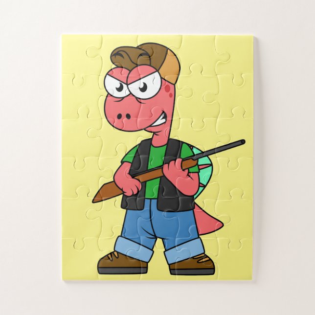 Illustration Of A Spinosaurus Hunter With Gun. Jigsaw Puzzle (Vertical)
