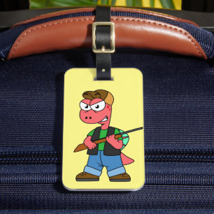 Illustration Of A Spinosaurus Hunter With Gun. Luggage Tag