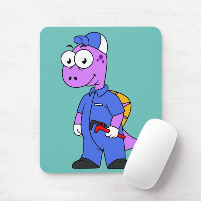 Illustration Of A Spinosaurus Plumber. Mouse Pad (With Mouse)