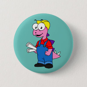 Illustration Of A Stegosaurus Construction Worker. 2 Inch Round Button