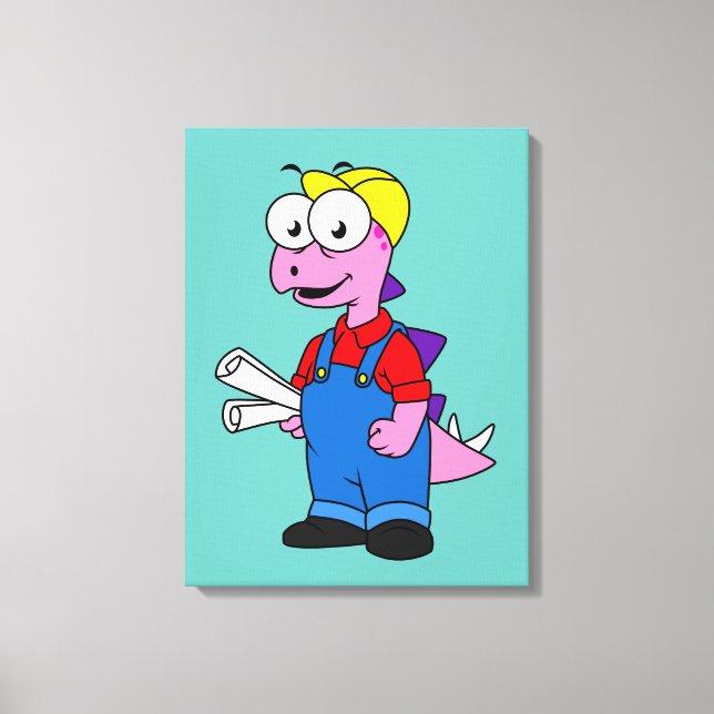 Illustration Of A Stegosaurus Construction Worker. Canvas Print (Front)